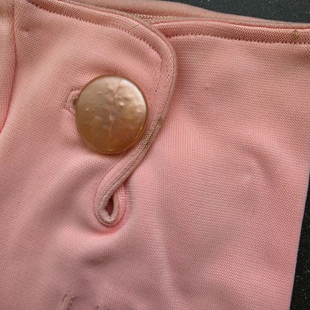 Vintage Formal Dress Gloves One Size Pink Button Wrist Length Retro Mid-Century